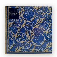 Салфетка бум. Bouquet "Очарование. Золото на синем" 37616 (20шт),3-х сл.,33*33