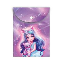 Папка-конверт на кнопке А6 (115*165мм) КОКОС "Charming girl" 251326 непрозр.с рис.,пластик,150мкм
