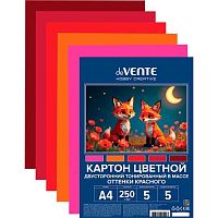 Картон цв. двухстор. тонир. А4  5л. 5цв. deVENTE 8114533 оттенки красного,пластик.пакет,е/подв.