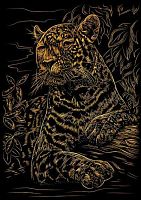 Гравюра на золоте Рыжий кот "Леопард в джунглях" Г-0508