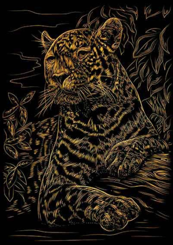 Гравюра на золоте Рыжий кот "Леопард в джунглях" Г-0508