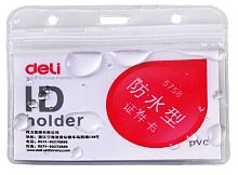 Бейдж Deli 100*80мм E5758 (382412) горизонт.,б/крепл.,ПВХ прозр.