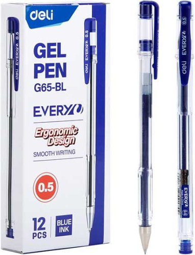 Ручка гелевая DELI "EveryU" EG65-BL (1872835) синяя,0.5мм,прозр.корп.