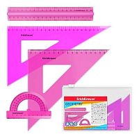 Набор геом. EK (4предм.) 55539 (линейка 20см с держ.,трансп.,2угол.) "Neon" розовый