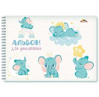 Альбом для рис.20л. АППЛИКА спираль "Весёлые слоники.Дорисуй по точечкам" С7017-10 блёст.