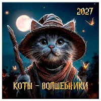 Календарь настенный 2027г. BG "Коты-волшебники" 391065 мел.бум.,12л.,105г/м2,29*29см,на скобе