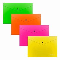 Папка-конверт на кнопке А5+ (190*240мм) EK "Glossy Neon" 50305 п/прозр.,180мкм,асс.
