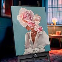 Картина по номерам с кристаллами из хрусталя Котеин "Портрет в пионах" 40*50см SHR0584 (21цв.)