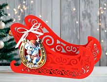 Подар. упаковка НГ Символ года 2026 "Сани с магнитом "Подкова" ПУ892-02-0603 мдф,красный-белый Подар. упаковка НГ Символ года 2026 "Сани с магнитом "Подкова" ПУ892-02-0603 мдф,красный-белый