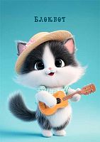 Блокнот А6  48л.  АППЛИКА спираль "Котёнок-музыкант" С0115-146 карт.обл.,клетка