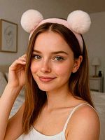Ободок д/волос плюшевый АЛЕФ GIRLY "Ушки-помпоны, розовый" 25-134  