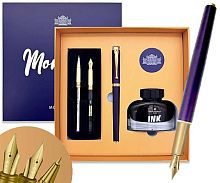 Ручка подар. перьевая INTELLIGENT Montagut TJ-26 фиол/зол.,метал.корп.,поршн.(черн.+перо+ручк.-рол.)