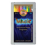 Карандаши 12цв. KOH-I-NOOR "Progresso Magic" 8772012004PL многоцв.гриф.,цельнограф.,металл.короб.