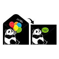 Папка-конверт на кнопке А4 КОКОС "Панда" 252242 непрозр.с рис.,пластик,180мкм