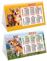 Календарь-домик настол. 2027г. ЛИС "Котёнок и щенок" КДС-27-017 складной,уф-лак