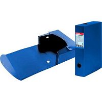 Короб архивный А4  70мм deVENTE непрозр.синий 3010104 на кнопке,карман,пластик.800 мкм