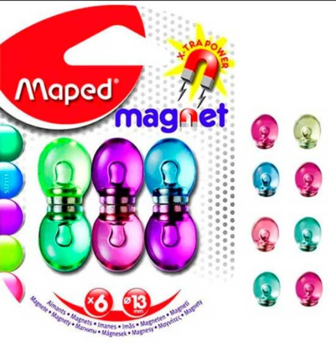 Набор магнитов д/доски MAPED  6шт. 13мм 517111 п/прозрачн.