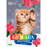 Бумага цв. двухстор. А4 16л.16цв. ХАТ "Котёнок" 20982 на скобе 059758