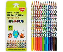 Карандаши 12цв. INTELLIGENT "Котики" CX-30650 трёхгр.,заточ.,к/к