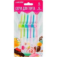 Набор свечей д/торта deVENTE 9060515 (6свечей) пастельные,6,5*0,5см,c держат.,карт.блист.