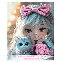 Дневник 1-4кл. ФЕНИКС тв.обл. "Девчонка в розовом с котёнком" 72711 глянц.лам.