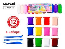 Суперлёгкий пластилин (масса д/лепки) 12цв., 12гр. MAZARI M-4197-12 +стеки 3шт,ОПП-уп.