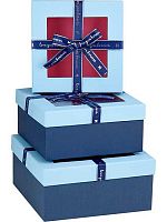 Коробка подар. 3в1 Миленд "Сине-голубые,с бантом" КОР-7673 (19*19*9,17*17*8,15*15*7см)