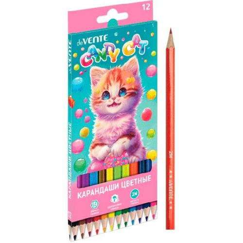 Карандаши 12цв. deVENTE "Candy Cat" 5022411 шестигр.,2М,грифель 2,8мм,к/к