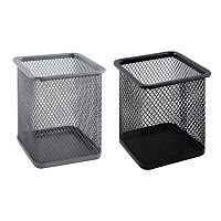 Подставка-стакан д/пиш.принадл. КЛЕРК 180404/2 металл.,сетка,квадр.,8*9,5*8см,чёрн./серебро