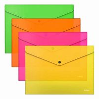 Папка-конверт на кнопке А4 EK "Апельсин Неон" 55020 п/прозр.,асс.,140мкм