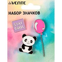 Набор значков deVENTE "Panda" 8092129 панда 2,3*2,8см,шарик 1,7*2,4см,Stay cool 1,8*1,8см