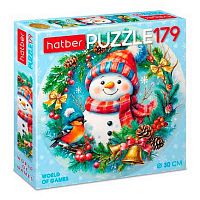 Пазлы  179 ХАТ А4 крглые d-300мм "Румяный снеговик" 35279