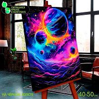 Картина по номерам со светящейся краской чёрный холст Котеин "Яркие глубины вселенной"40*50смBFH0011