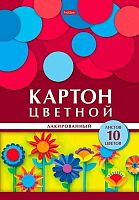 Картон цв. лакированный А4 10л.10цв. ХАТ "Геометрия цвета-Цветы" 25054 в папке