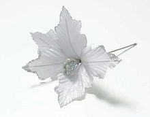 Голова пуансеттии с ножкой для ветки,венка серебряный ФРФ 111.714 d-20см