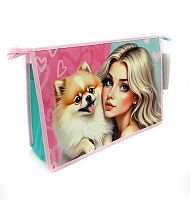 Папка д/труда А4 ПЧЕЛКА ПТР-2 "Девушка с пёсиком" пластик.,на молн.,печать на картоне