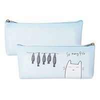 Пенал-косметичка силикон ALINGAR 200*80*35мм "Кот" AL9805 голубой