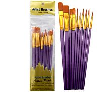 Набор кистей 10шт. INTELLIGENT DF-92/DD-67 (синтетика кр.№1,2,2/0,3,6,пл.№2,4,5,5/8,8) фиол.ручка