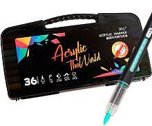 Маркеры акрил. 36цв. INTELLIGENT DP-275 кисть,1-5мм,корп.с индикат.,пластик.пенал