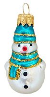 Игрушка ёлочная КОЛОМЕЕВ "Снеговик мини голубой" ФУ-76/2 стекло, 7см,подар.уп.
