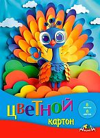 Картон цв. А5  8л. 8цв. АППЛИКА "Яркий павлинчик" С0011-35 в папке