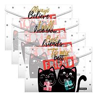 Папка-конверт на кнопке А4 EK "Feline Friends" 54903 пластик,глянц.,асс.,160мкм