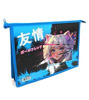 Папка д/труда А4 ПЧЕЛКА ПТР-22 "Девушка с ушками" пластик,на молн.,с диз.