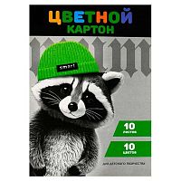 Картон цв. мелов. А4 10л.10цв. ФЕНИКС "Енот в шапочке" 69973 склейка