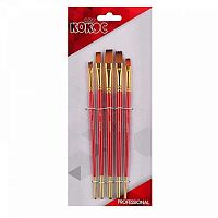 Набор кистей  5шт. КОКОС (синтетика №1/2,1/4,1/8,3/8,5/8 пл., дерев.ручка) 180708