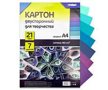 Картон цв. двухстор. А4 21л. 7цв. INTELLIGENT "Синие оттенки" DI-773 матовый,180г/м2,ПВХ-пакет