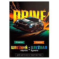 Набор цв.картона А4 10цв. мелов. и цв.бумаги А4  8цв. ФЕНИКС "Драйв" 69930 склейка