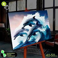 Картина по номерам со светящейся краской Котеин "Дельфины в море" 40*50см FHR0570 (22цвета)