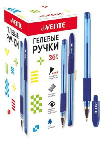 Ручка гелевая deVENTE 5051345 синяя, 0,5мм, полупрозр.корпус с резин.держ.