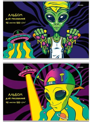 Альбом для рис.40л. Проф-Пресс "Модные пришельцы" 40-4923на скобе,лён,асс.